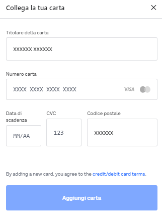 Aggiungere la carta di credito o debito su Coinbase