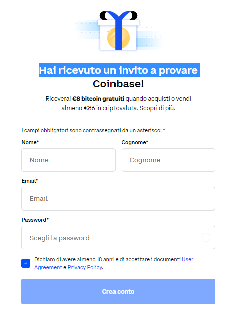 registrazione account coinbase