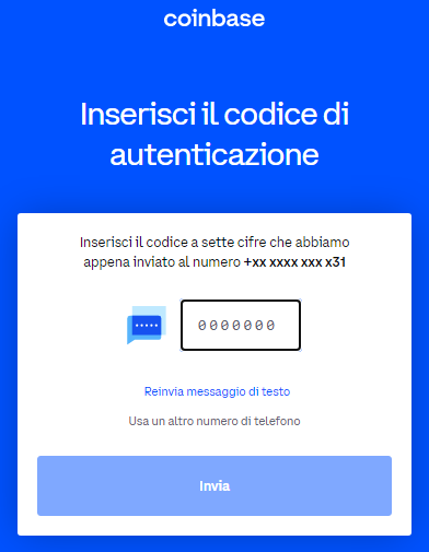 verifica codice sms coinbase