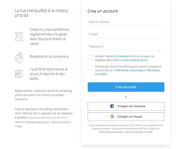 Registrazione su Etoro