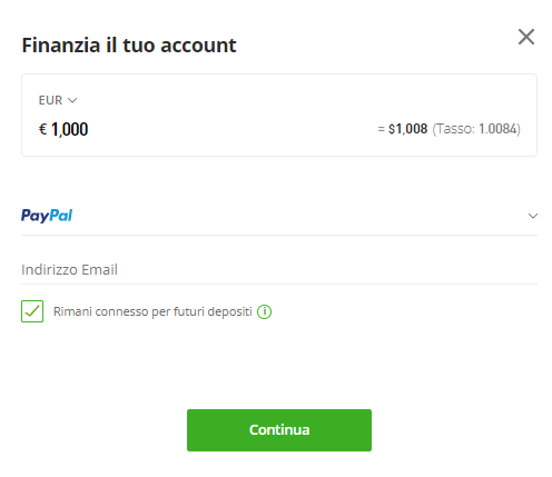 deposito minimo su Etoro