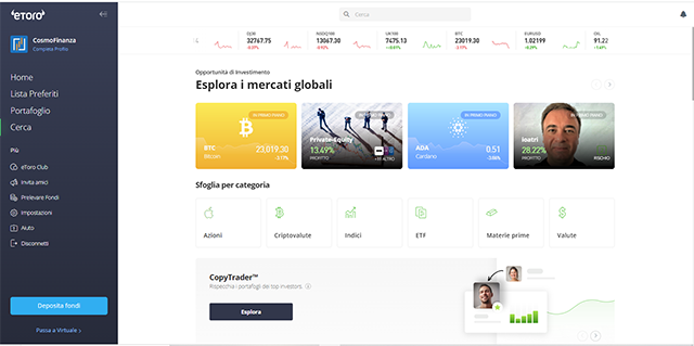 Piattaforma eToro per comprare criptovalute